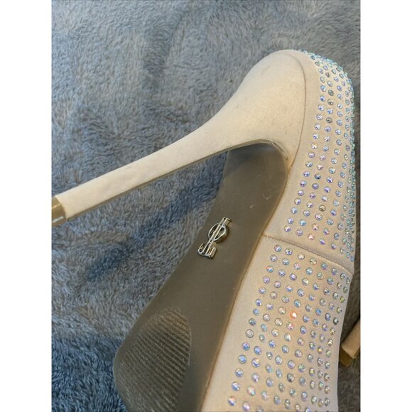 Jennifer Lopez Nude Bedazzled Rhinestone Heels Tan Size 6M Stilettos open toe - Picture 9 of 15